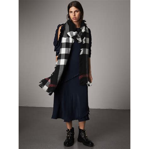 burberry fringed checked wool scarf|check wool scarf.